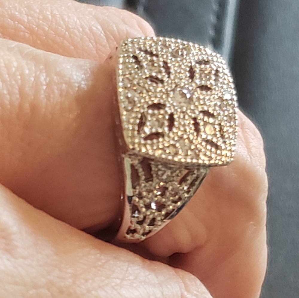 Ring, Vintage Inspired Art Deco Style, Cluster Of Gemstones In Shield Pattern S8 - Picture 4 of 7